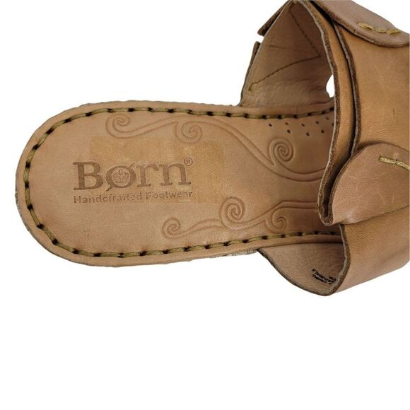 Born Marie Leather Slide On Platform Espadrille Basket Thong Sandals Tan Sz 10 - Picture 3 of 7